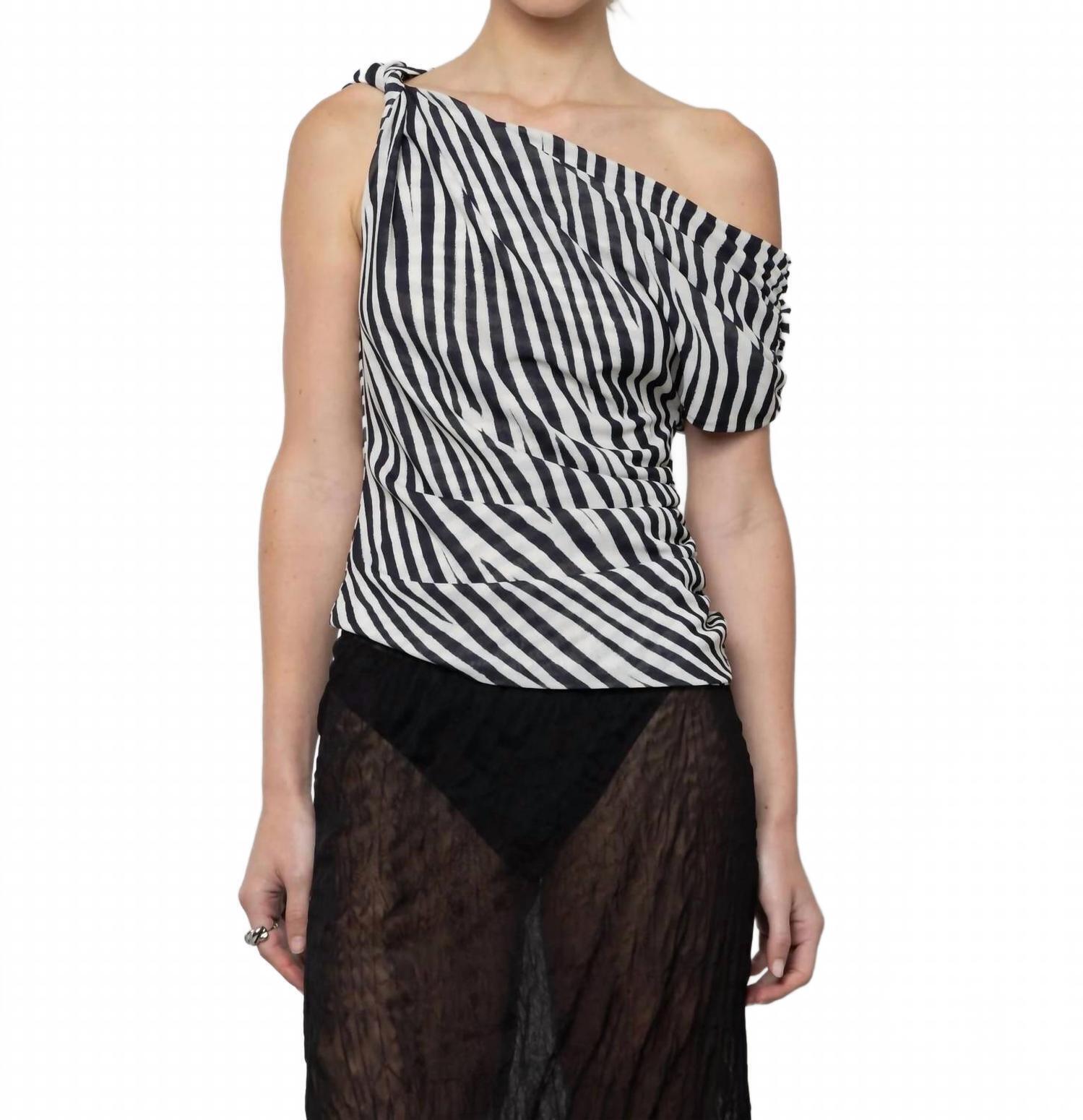 New Esthe Women's Zebra Asymmetric Twist Printed Top In Black White